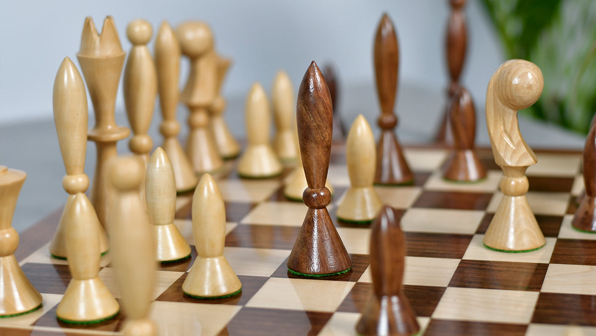 1958 ANRI Space Age Chess Pieces by Arthur Elliott in Sheesham & Box Wood - 4.25" King