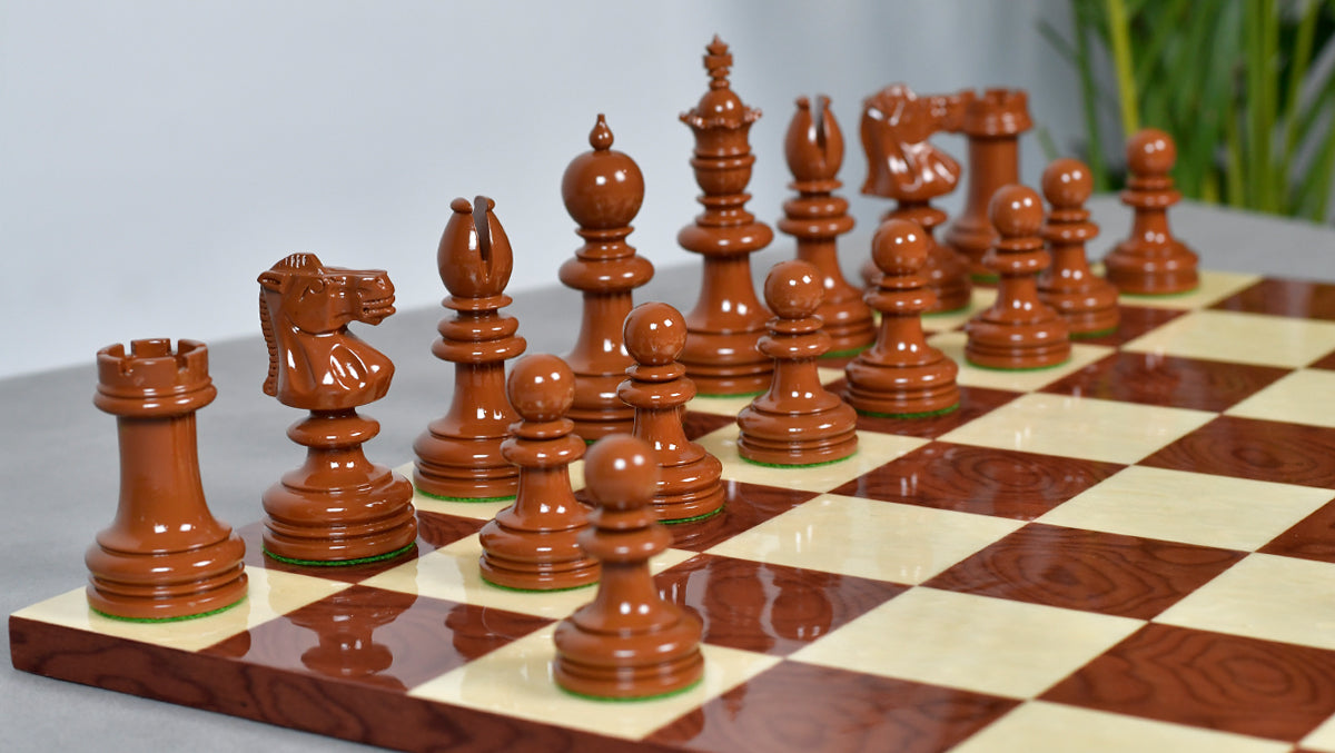 Exclusive Repro William Hallett High Class Chess Pieces in Golden Dyed & Boxwood Wood - 4.0"