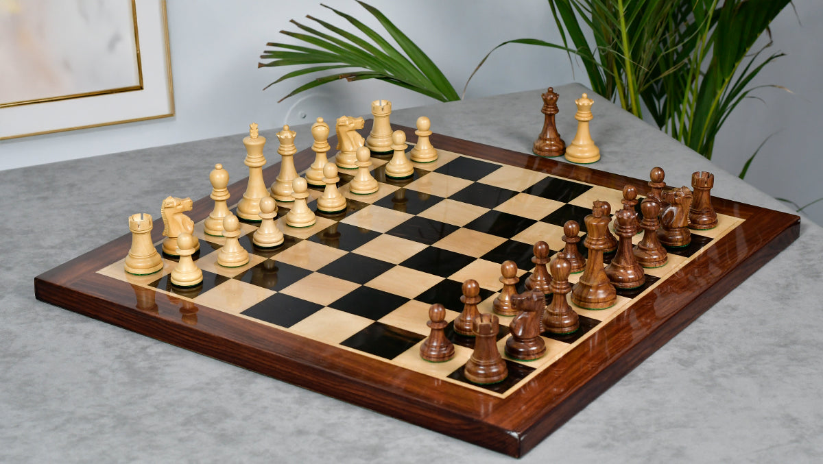 1972 Fischer Spassky Staunton Pattern Chess Pieces V2.0 in Sheesham Wood & Boxwood - 3.75" King