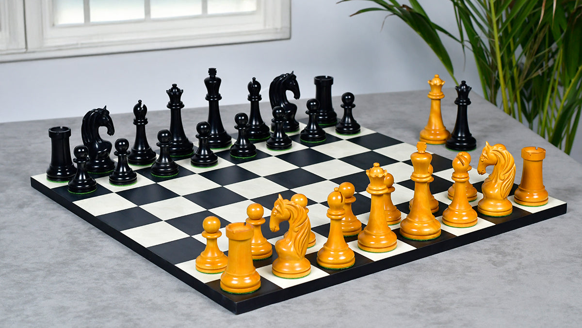 1963-1966 Piatigorsky Cup Chess Pieces in Ebony & Antiqued Boxwood - 4.2" King
