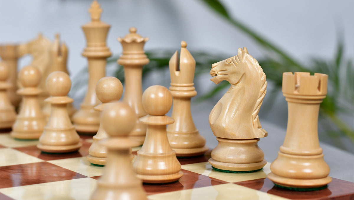 Fierce Knight (The Queen's Gambit) Staunton Series Chess Pieces in Bud Rosewood & Box Wood - 4.0" King