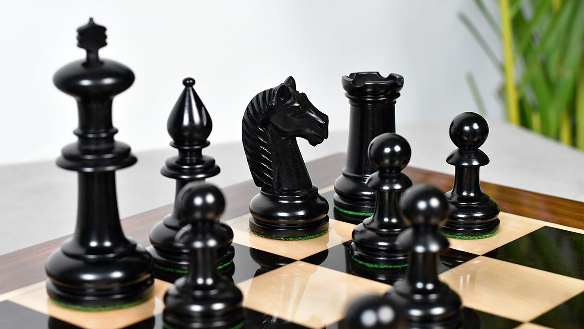 19th Century Antique Austrian Series Hand Crafted Chess Pieces in Ebonized & Boxwood - 4.2" King
