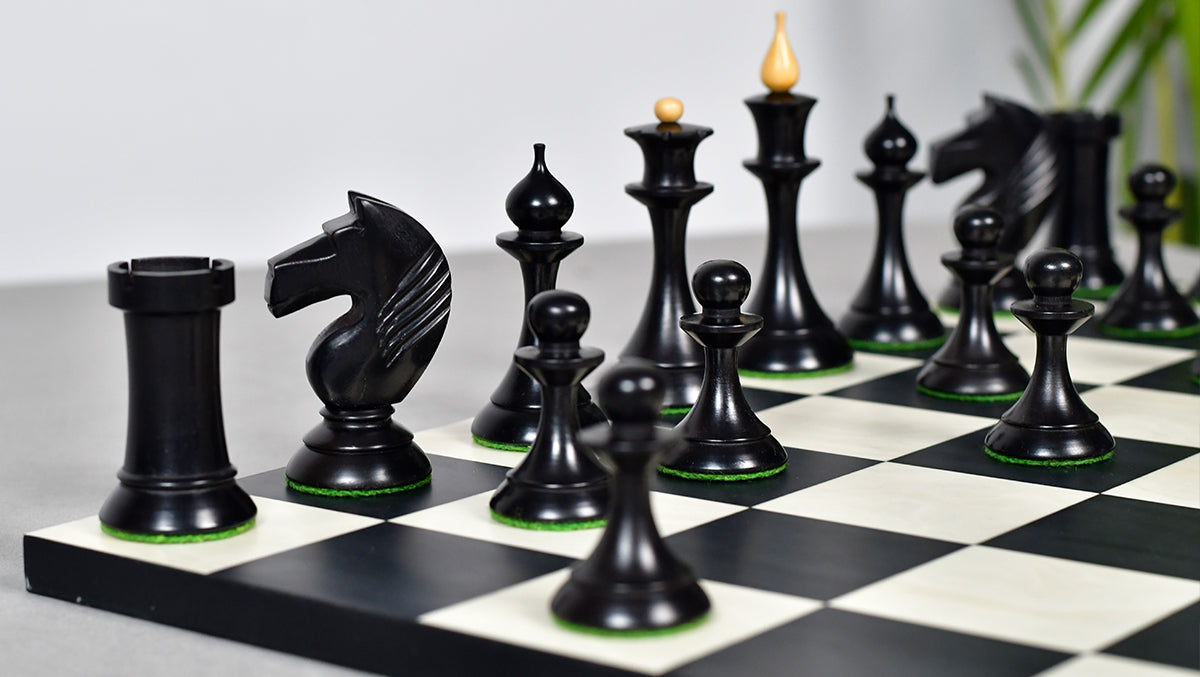 1950s' Soviet (Russian) Latvian (Queen's Gambit Series) Chess Pieces in Ebonized Boxwood & Natural Boxwood - 4.1" King