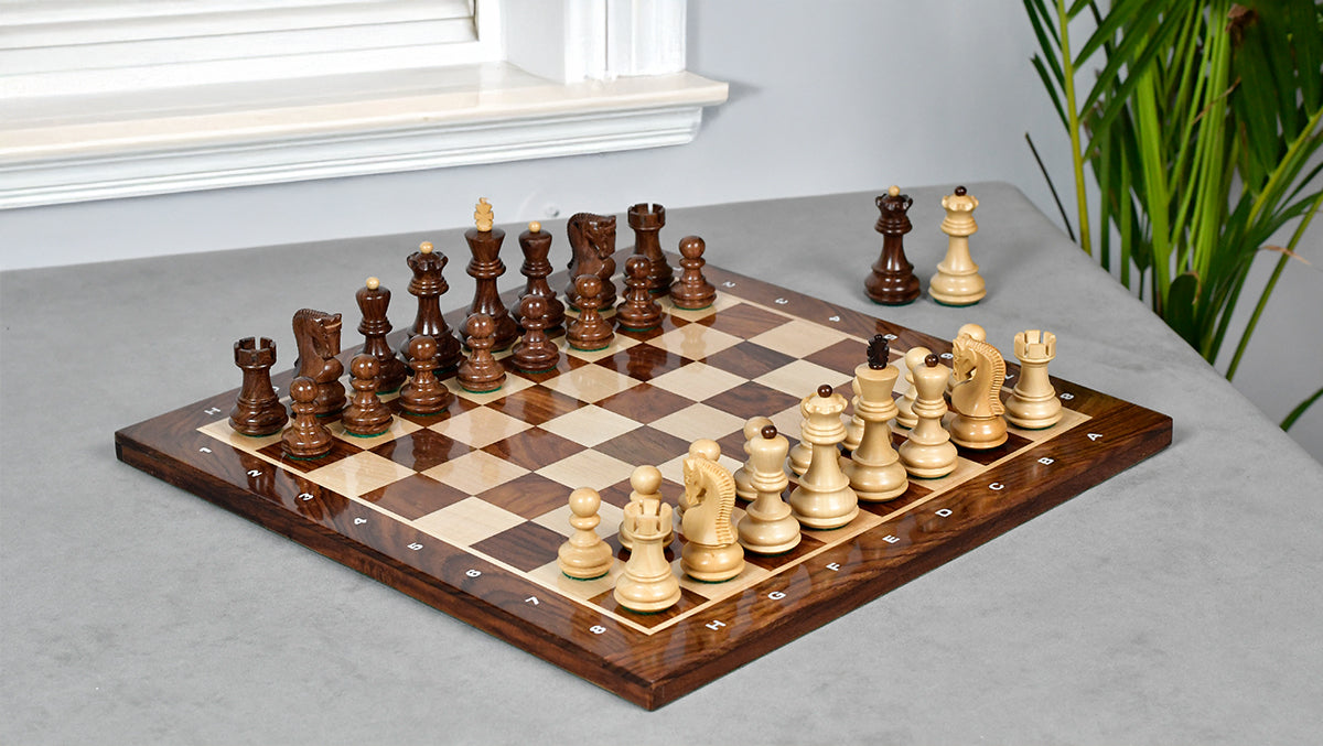 Traditional Russian Zagreb Wooden Chess Pieces in Sheesham & Natural Boxwood - 3.1" King