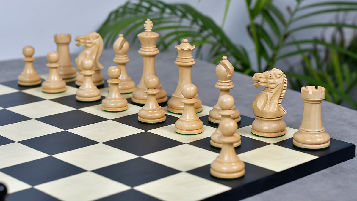 3.8" Pro Staunton Series Tournament Weighted Chess Pieces in Ebonized and Boxwood - 1264 Grams