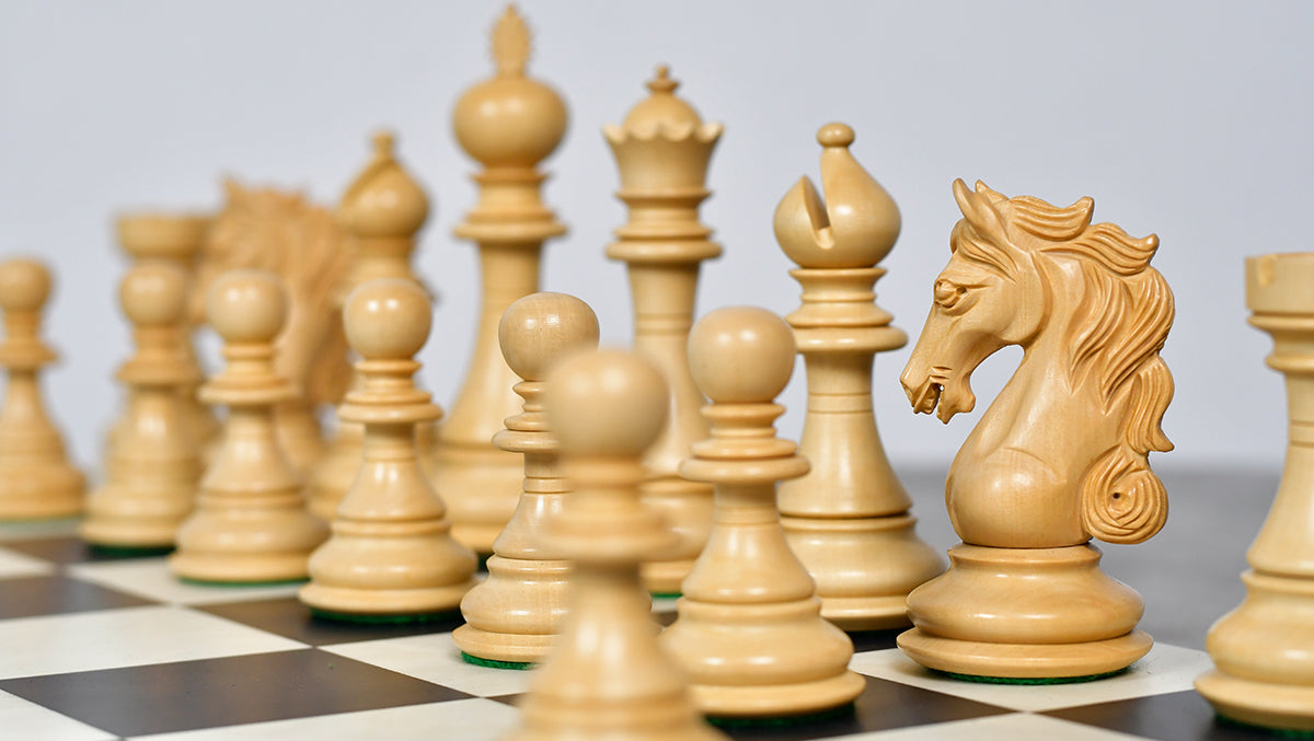 The Shera Series Staunton Triple Weighted Chess Pieces V2.0 in Ebony / Box Wood - 4.5" King
