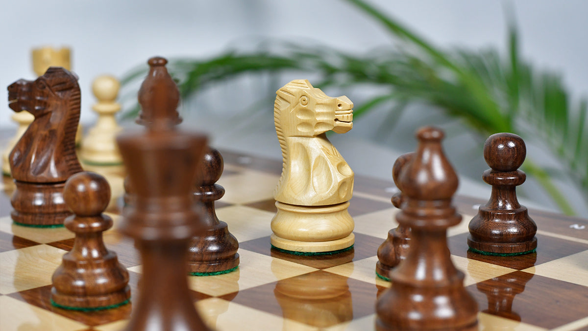 Smokey Staunton Series Chess Pieces in Sheesham & Boxwood - 3.8" King