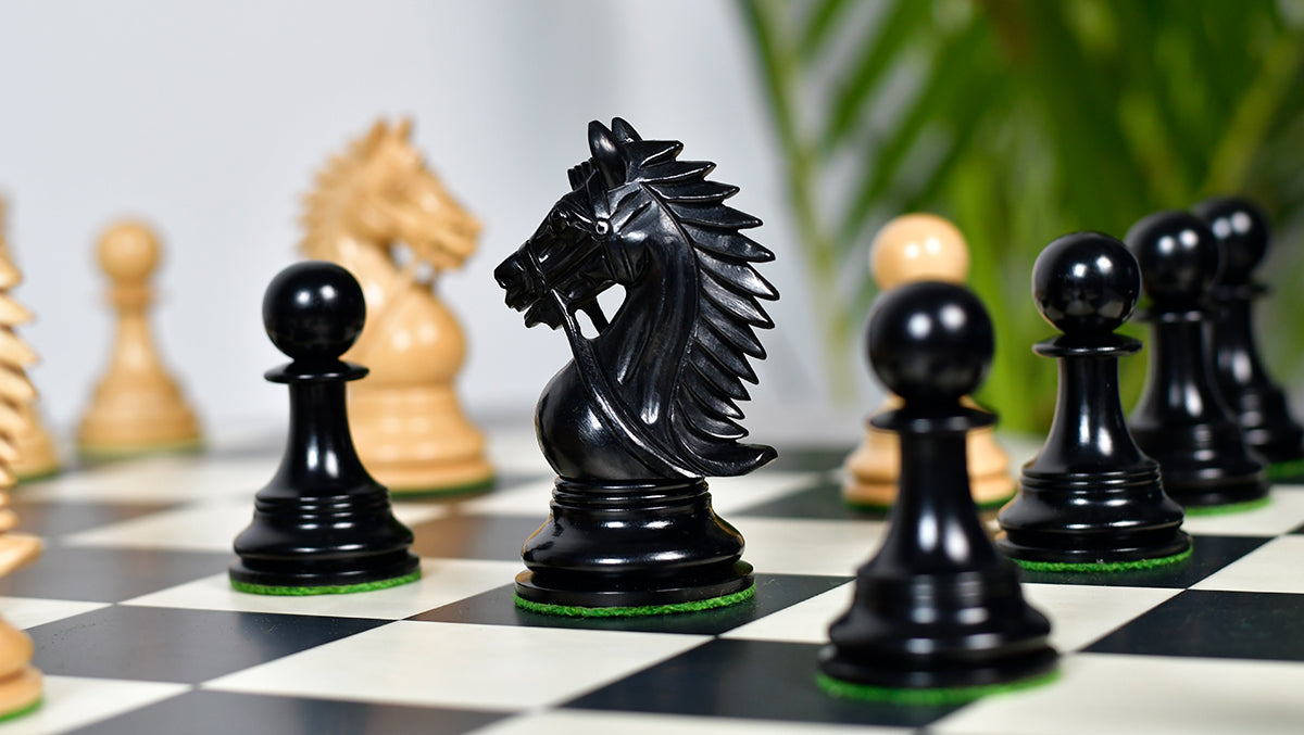The Bridle Series Luxury Triple Weighted Chess Pieces in Ebony Wood / Boxwood - 4.2" King
