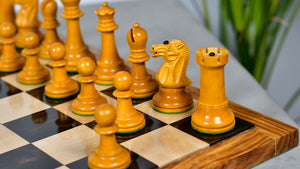 Reproduced Richard Whitty Antique Chess Pieces with King Side Stamping in Ebony / Antiqued Box wood - 3.75" King