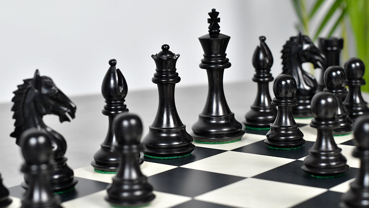 Derby Knight Staunton Pattern Weighted Chess Pieces  in Ebonized & Boxwood - 4.1" King