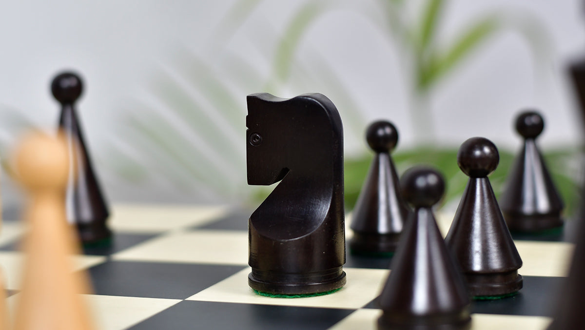 4.09" Classic Series Cone Shaped Chess Pieces in Ebonized Boxwood & Natural Boxwood - 940 Grams
