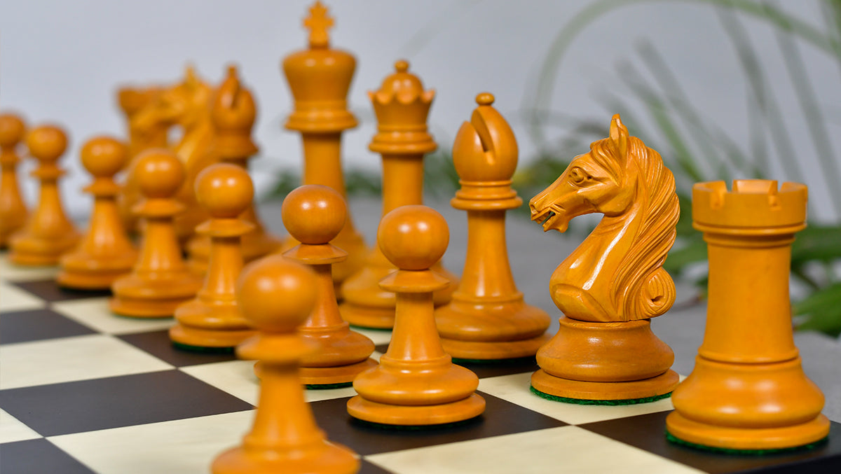 4.0'' The Ancient Indian Warrior Staunton Luxury Series Chess Pieces in Ebony / Antiqued Box Wood - 1660 Grams
