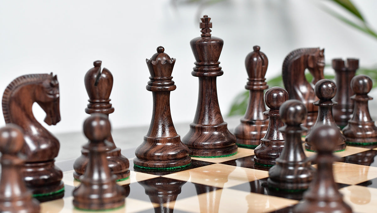 The Leningrad Club-Sized Wooden Chess Pieces in Indian Rosewood & Boxwood- 4.0" King