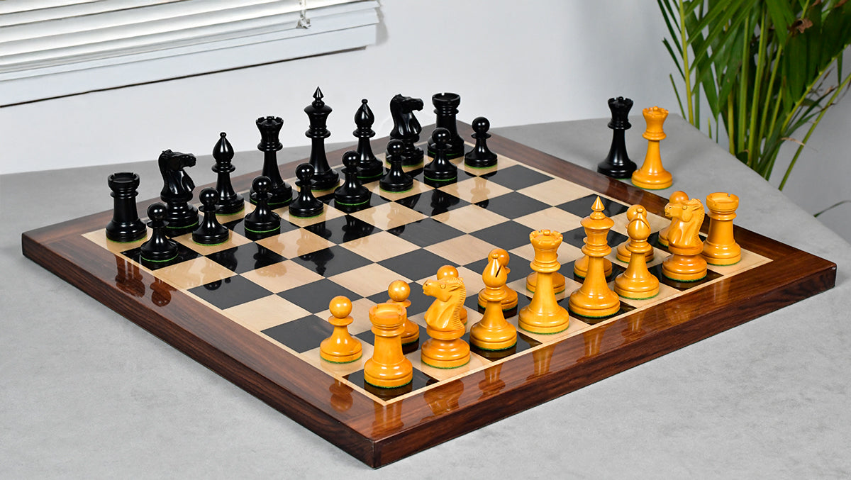 IMPROVED Repro 1904 Cambridge Springs International Tournament Chess Pieces in Ebonized & Antiqued Boxwood - 4" King