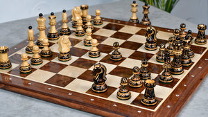 1950s' Fischer Dubrovnik Chess Pieces Set (Lacquerd) Finished Burnt & Natural Box Wood - 3.7" King
