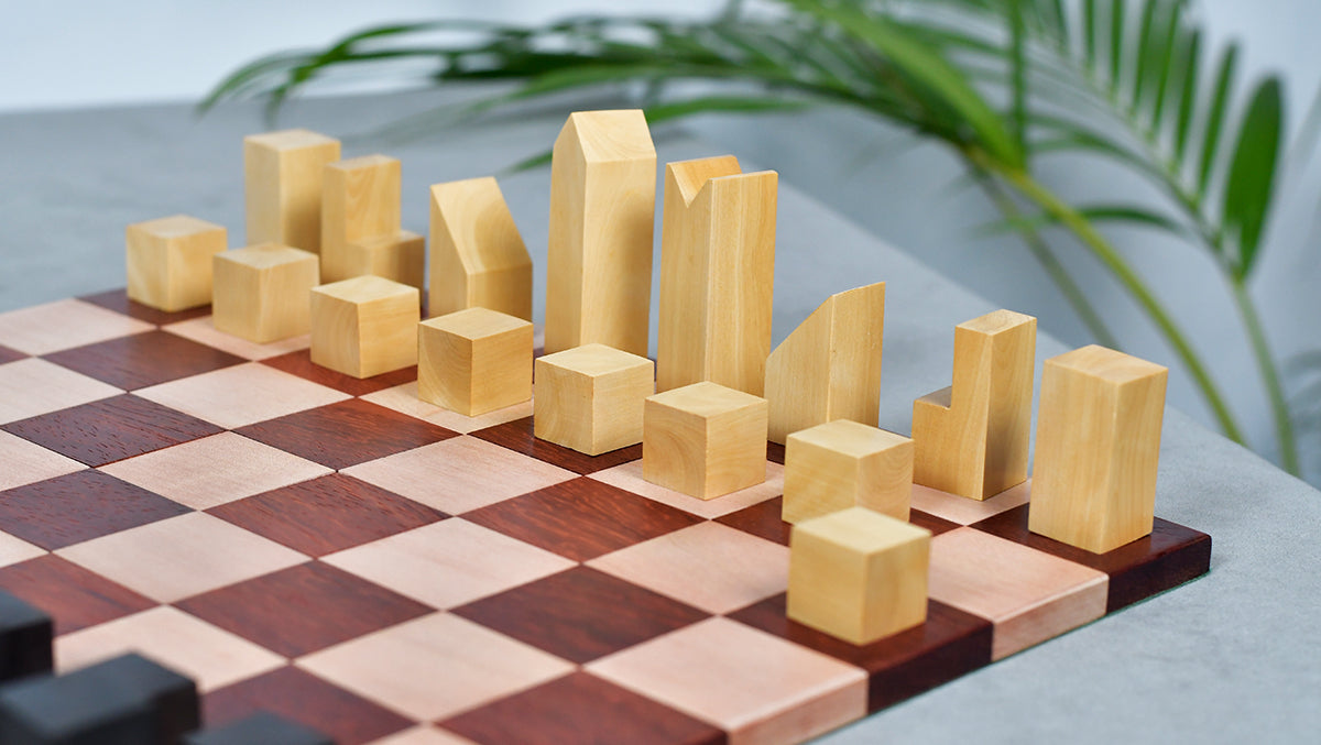 1966 F. Lanier Graham Chess Pieces - Minimalist Design in Ebonized Boxwood & Natural Boxwood - 2.79" King