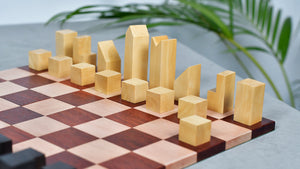 1966 F. Lanier Graham Chess Pieces - Minimalist Design in Ebonized Boxwood & Natural Boxwood - 2.79" King
