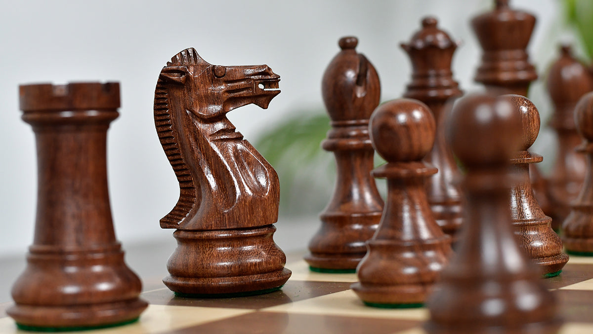 The Honour of Staunton (HOS) Series Weighted Chess Pieces in Sheesham & Natural Boxwood - 4.0" King