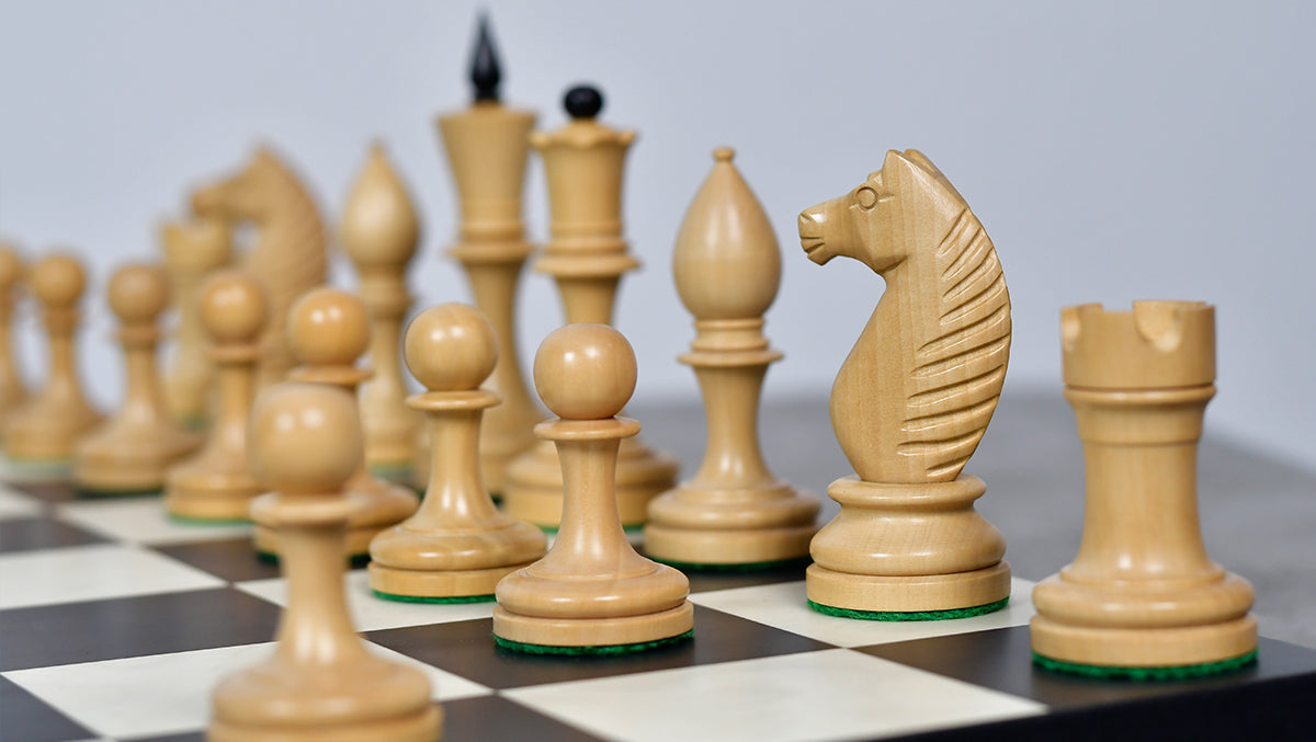 The Repro of Averbakh 1949 Moscow Chess Championship Chess Pieces in Ebonized & Boxwood 4.20 inch King - 1130 Grams Weight