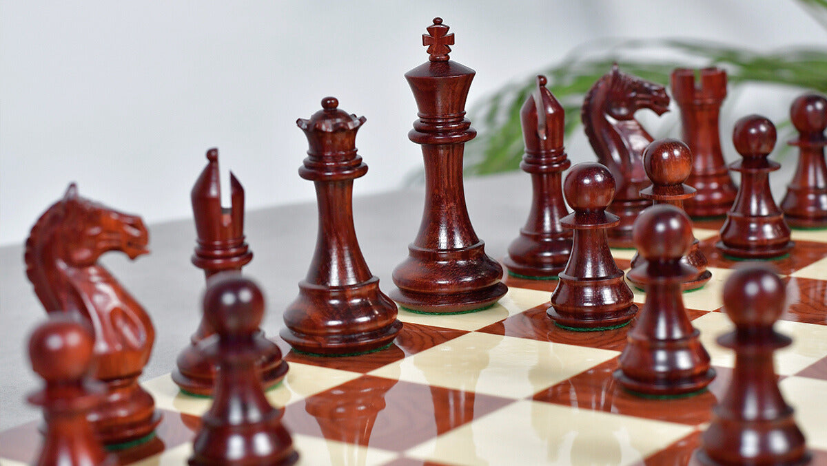 Fierce Knight (The Queen's Gambit) Staunton Series Chess Pieces in Bud Rosewood & Box Wood - 4.0" King