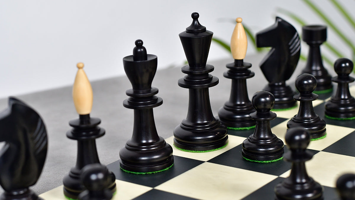 3.9" Hungarian Chess Pieces in Ebonized Boxwood & Natural Boxwood - 1300 Grams