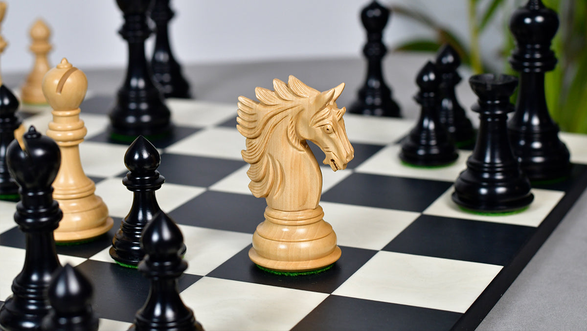 The Sher-E-Punjab Series Chess Pieces in Ebony Wood / Boxwood - 4.6" King