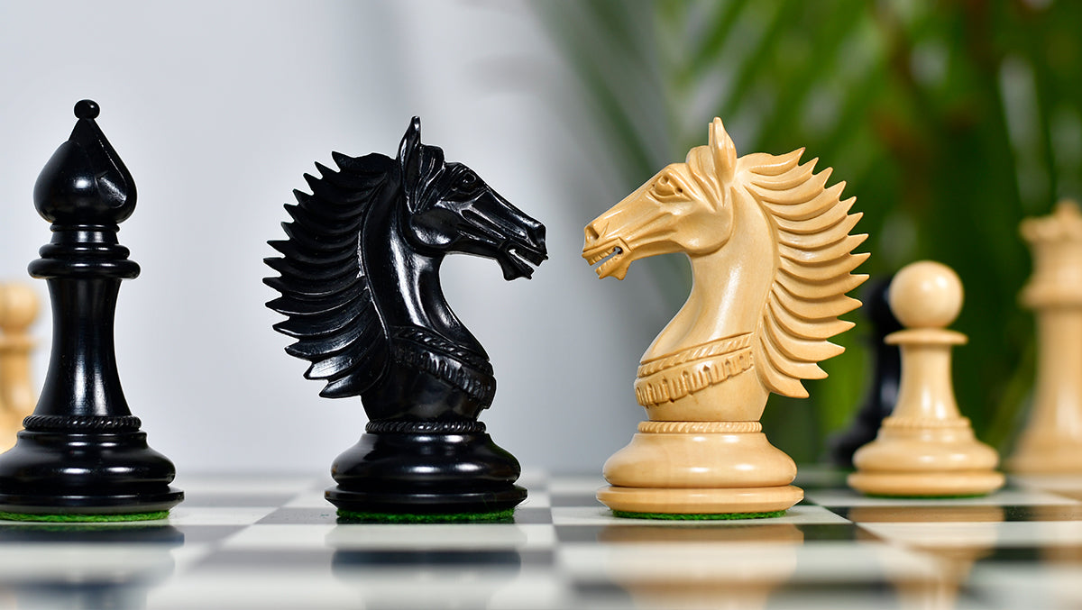 The Mustang Series Wooden Triple Weighted Chess Pieces in Ebony / Boxwood - 4.4" King
