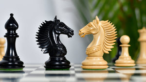 The Mustang Series Wooden Triple Weighted Chess Pieces in Ebony / Boxwood - 4.4" King