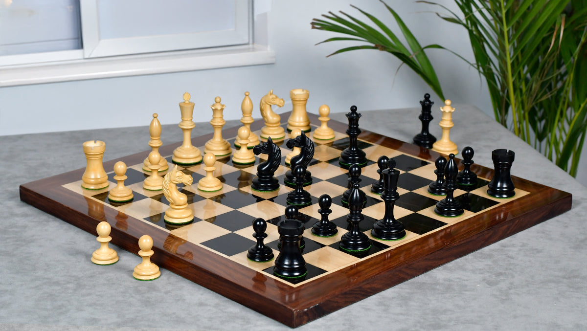 1933 Botvinnik Flohr-I Soviet Chess Pieces in Ebony / Boxwood - 4" King