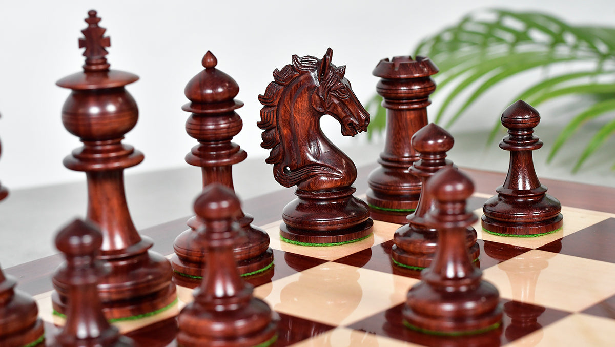 The Artisan Knight Handcrafted Luxury Wooden Chess Pieces In Bud Rosewood & Natural Boxwood - 4.4" King
