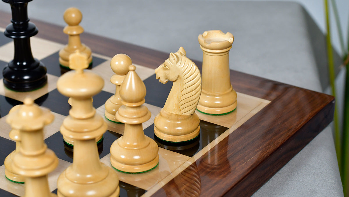 19th Century Antique Austrian Series Hand Crafted Chess Pieces in Ebonized & Boxwood - 4.2" King