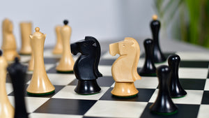 Minimalist Soviet-Style Chess Pieces In Ebonized & Boxwood - 3.7” King