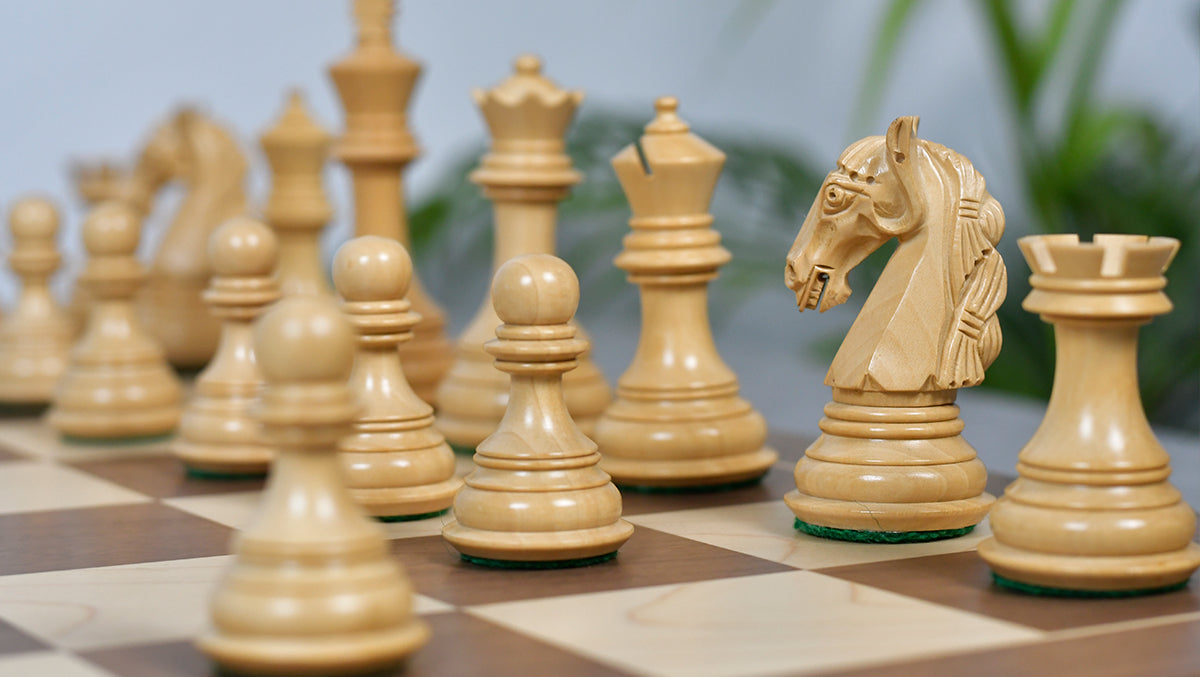 3.8" New Columbian Staunton Series Chess Pieces in Sheesham Wood & Boxwood - 1100 grams