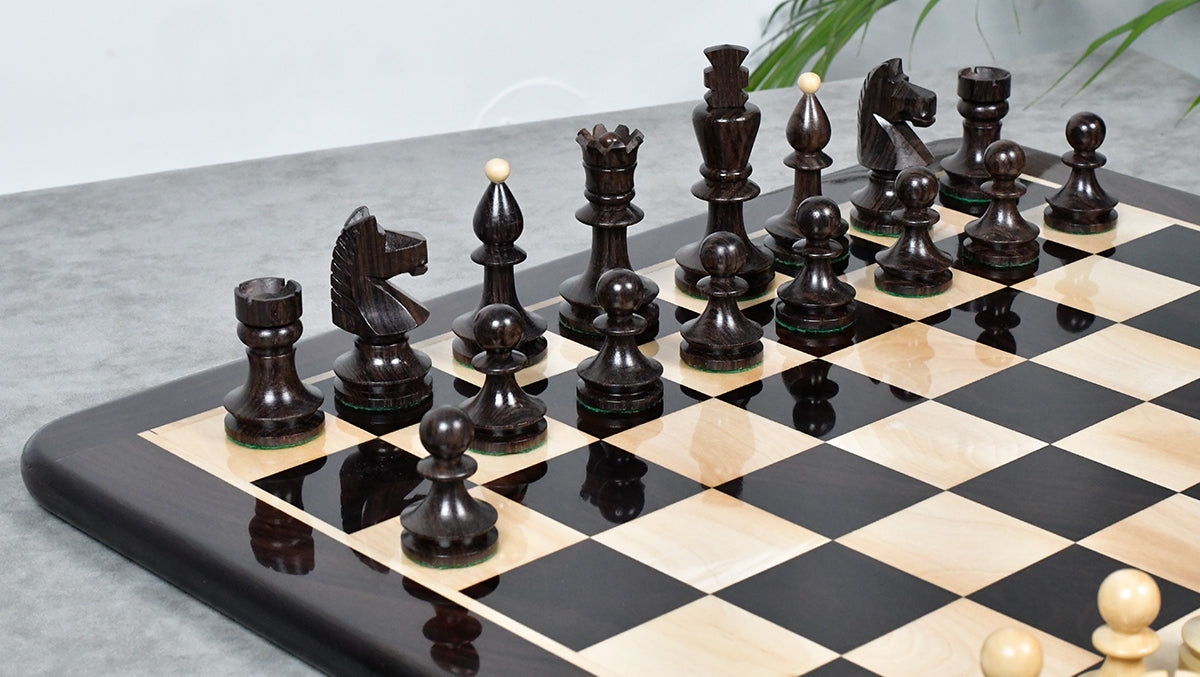 Romanian-Hungarian National Tournament Weighted Chess Pieces in Indian Rosewood & Natural Boxwood - 3.8" King