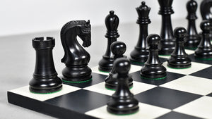 Leningrad Club-Sized Wooden Chess Pieces in Black Ebonized Wood & Boxwood- 4.0" King