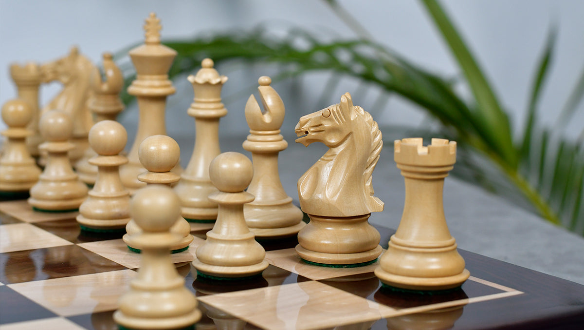 Fierce Knight (The Queen's Gambit) Staunton Wooden Chess Pieces in Indian Rosewood & Box Wood - 3.5" King