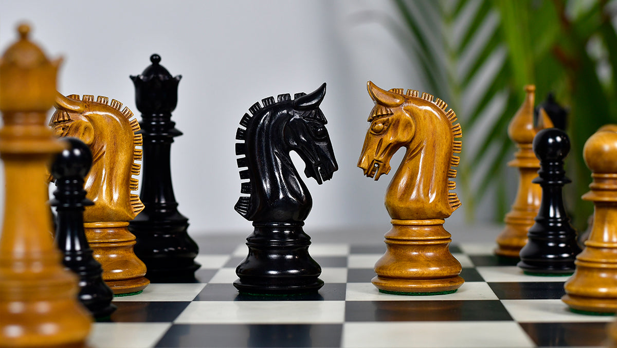 War Admiral Antiqued Chess Pieces – 4.4" King – Handcrafted Staunton Design in Ebony Wood & Antiqued Boxwood