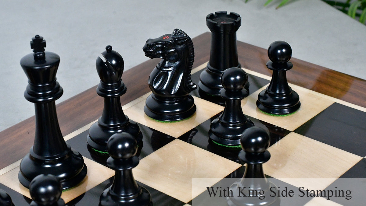Combo Of Vintage 1915-1925 Nimzovich Staunton Chess Pieces in Ebony & Boxwood – 3.75" King With Solid Wooden Indian Chess Board in Genuine Ebony Wood & Maple Wood with Sheesham Wood Border