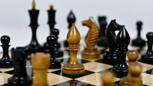 The Repro of Averbakh 1949 Moscow Chess Championship Chess Pieces in Ebonized & Antiqued Boxwood 4.20 inch King - 1130 Grams Weight