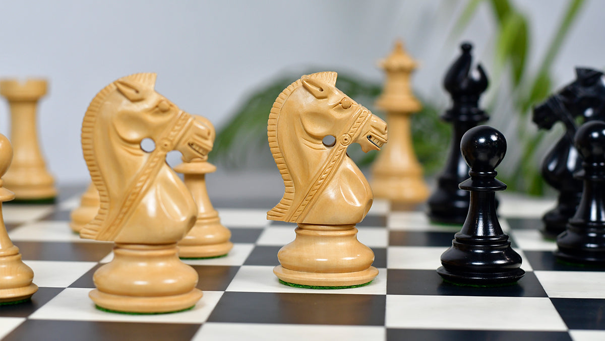 Noble Stallion Chess Set Bridle Edition in Ebony & Box Wood - 4.8" King