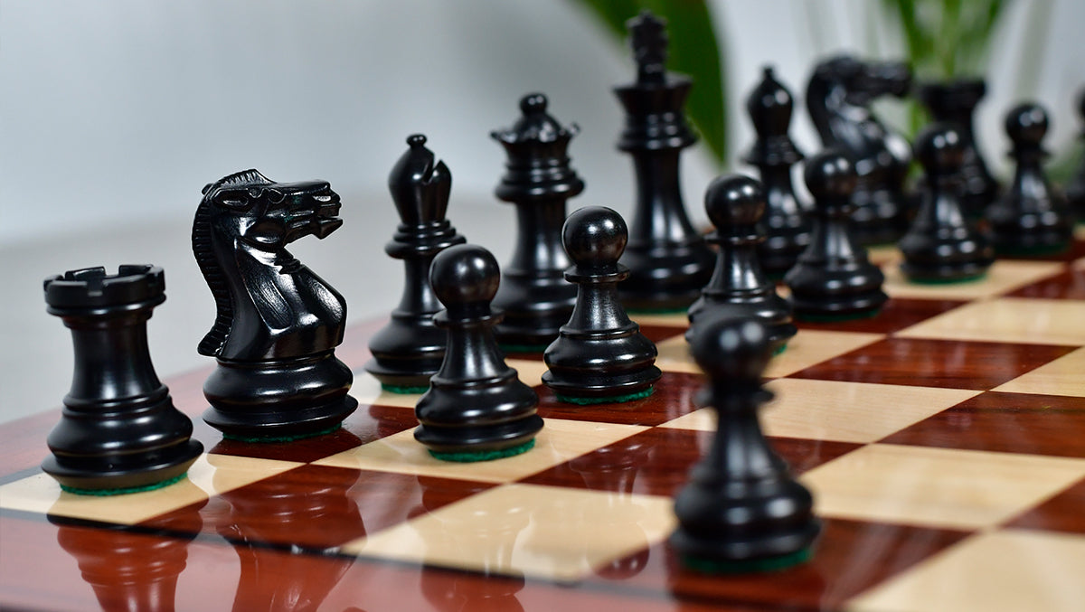 Collector Series Handcarved Staunton Chess Pieces in Ebonized Boxwood & Natural Boxwood - 2.6" King