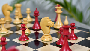 1950s' Soviet (Russian) Latvian Chess Pieces in Stained Crimson / Box Wood - 4.1" King - 1050 Grams