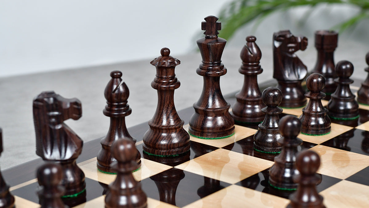 French Lardy Exclusive Tournament Size Weighted Wooden Chess Pieces in Indian Rosewood / Box wood - 3.75"
