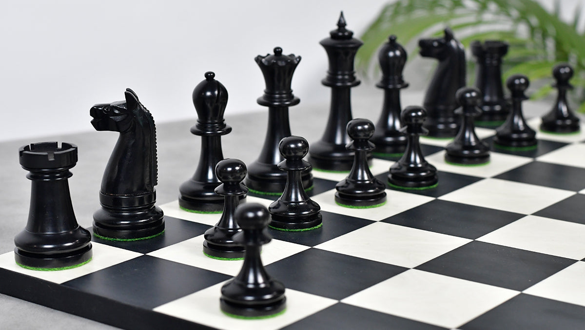 1900s' American Chess Company Reproduction Tournament Chess Set - In Ebony & Boxwood 3.8" King
