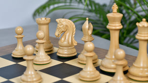 Combo Of 4.4 Inch Luxury Imperial Collector Series Artisan Chess Pieces Triple Weighted in Ebony and Boxwood With Wooden Black Dyed Poplar Sycamore Chess Board