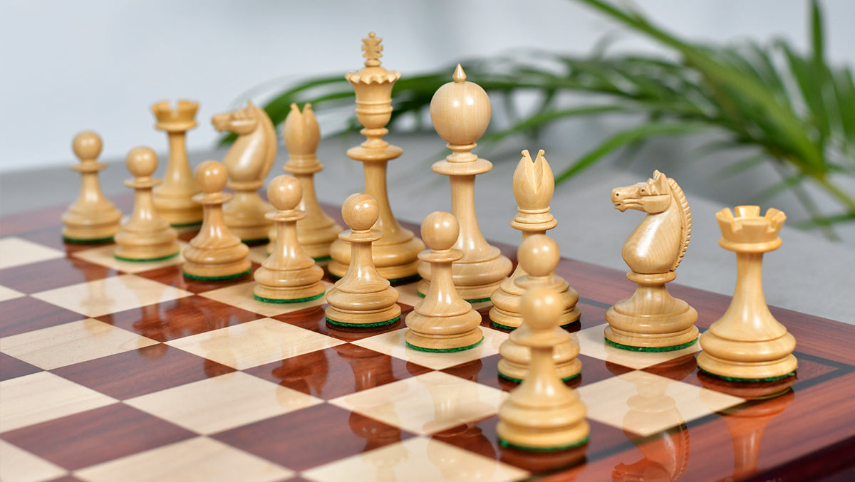 Reproduced 3.5" King Size William Hamlett Wooden Chess Pieces in Bud Rosewood / Boxwood