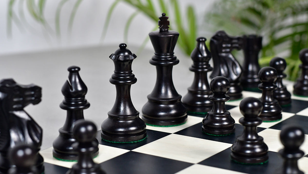 Smokey Staunton Series Chess Pieces in Ebonized boxwood & Natural Boxwood- 3.8" King