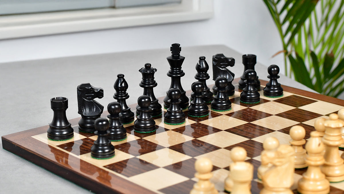 French Lardy Exclusive Wooden Chess Pieces – Handcrafted Ebonized & Boxwood | 3" King with Extra Queen