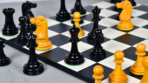 Circa 1887 Turner Teich Soviet-Staunton Style Weighted 4" Chess Pieces in Ebony & Golden Antique Boxwood - 1700 Grams Weight