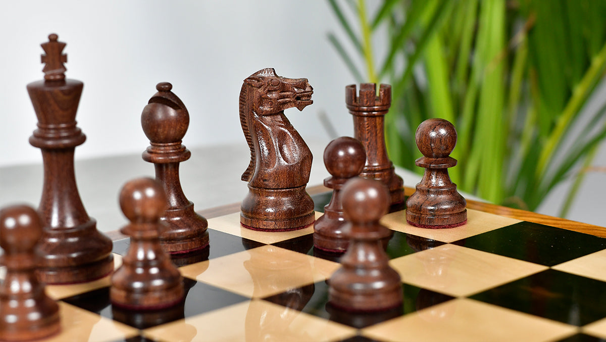 The Judit Polgar Repro Staunton Weighted Tournament Chess Pieces in Anjan Wood & Boxwood 3 ¾ Inch King - 1000 Grams
